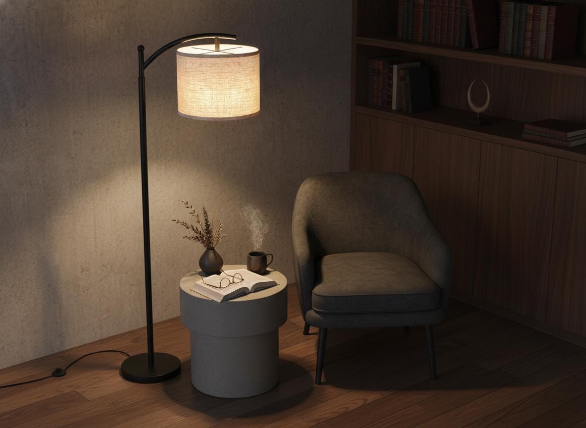 Modern Black Floor Lamp with Beige Linen Shade & 3-Color LED