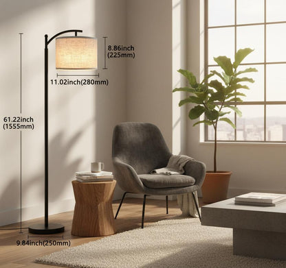 Modern Black Floor Lamp with Beige Linen Shade & 3-Color LED
