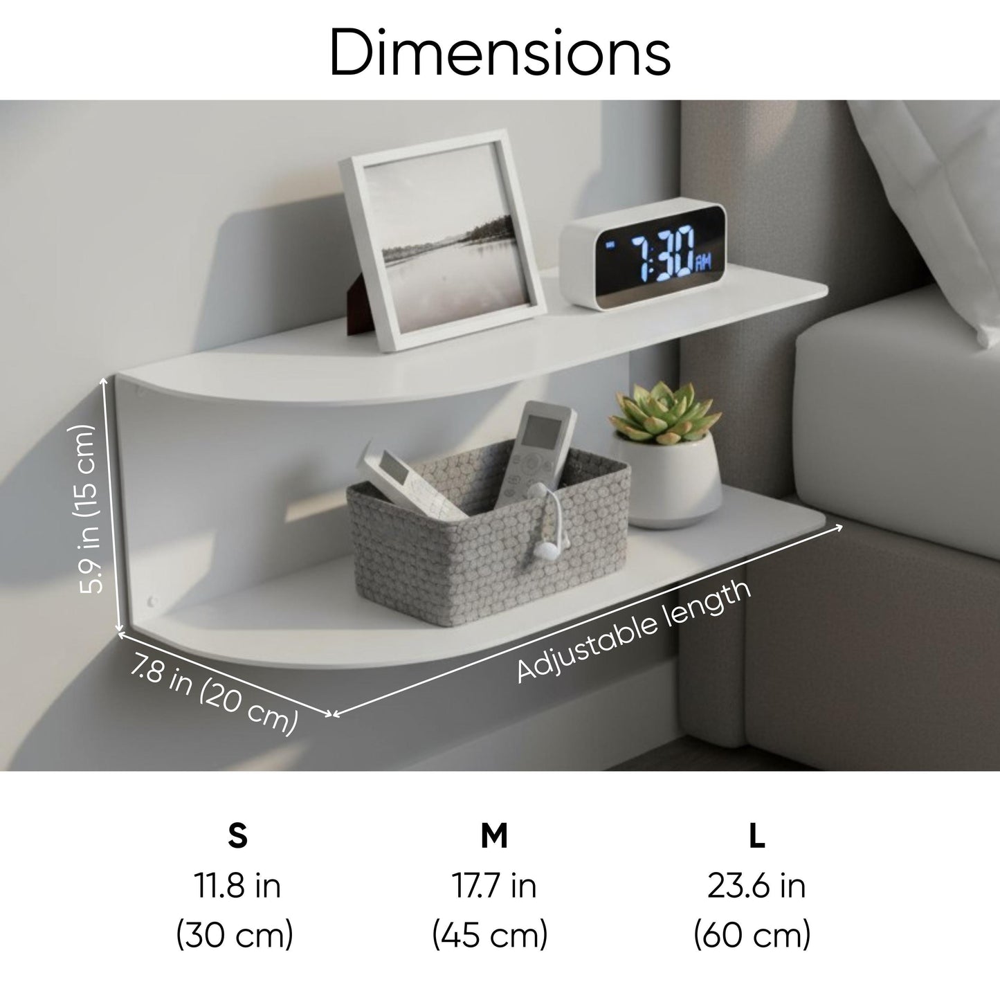 Wall Mounted Metal Nightstand Shelf for Small Bedrooms