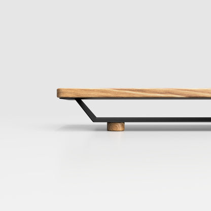 Solid Oak Monitor Stand Riser with Storage Shelf - Large Modern Desk Organizer - Black or White Base