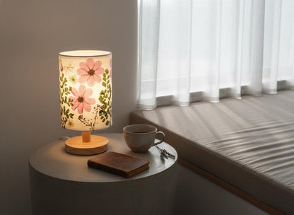 Pressed Flower Table Lamp with Wood Base & 3-Color LED