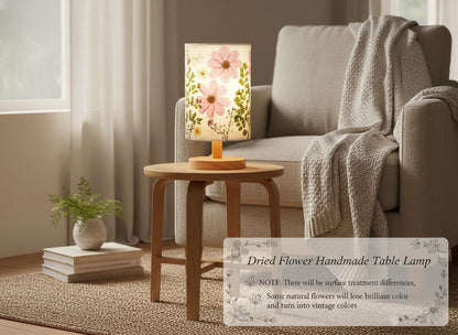 Pressed Flower Table Lamp with Wood Base & 3-Color LED