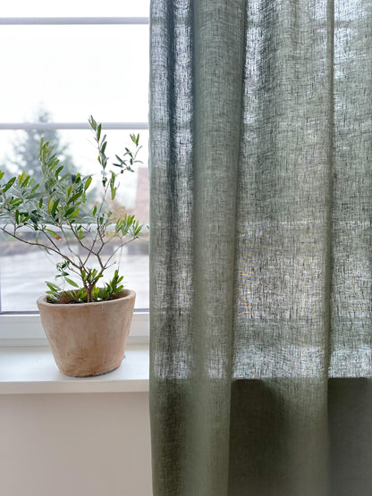 Stonewashed Linen Curtain Panels Set of 2 with Multifunctional Heading Tape