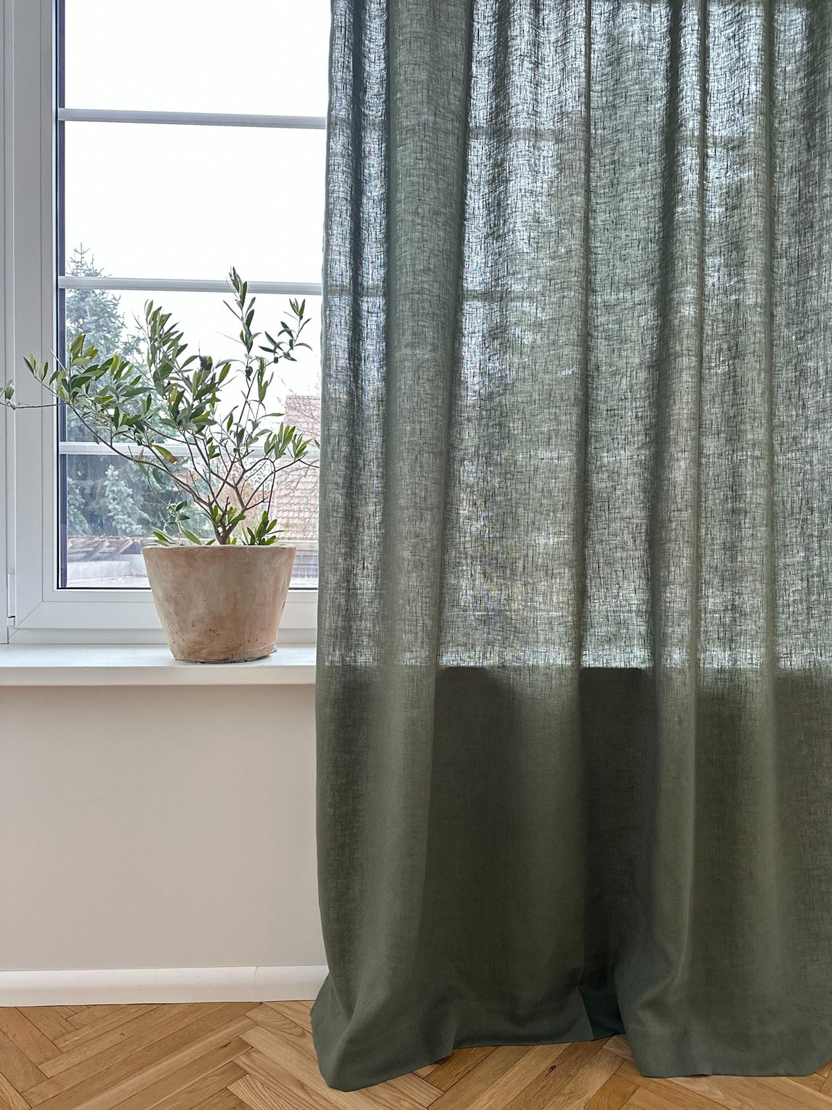 Set of 2 washed semi-sheer linen curtain in different colors/rod pocket curtain panels with multifunctional heading tape