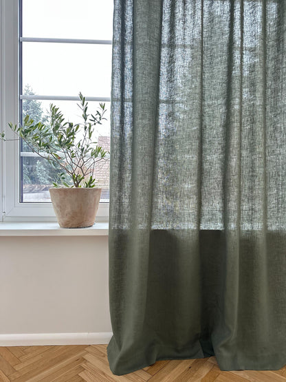 Set of 2 washed semi-sheer linen curtain in different colors/rod pocket curtain panels with multifunctional heading tape
