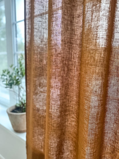 Stonewashed Linen Curtain Panels Set of 2 with Multifunctional Heading Tape