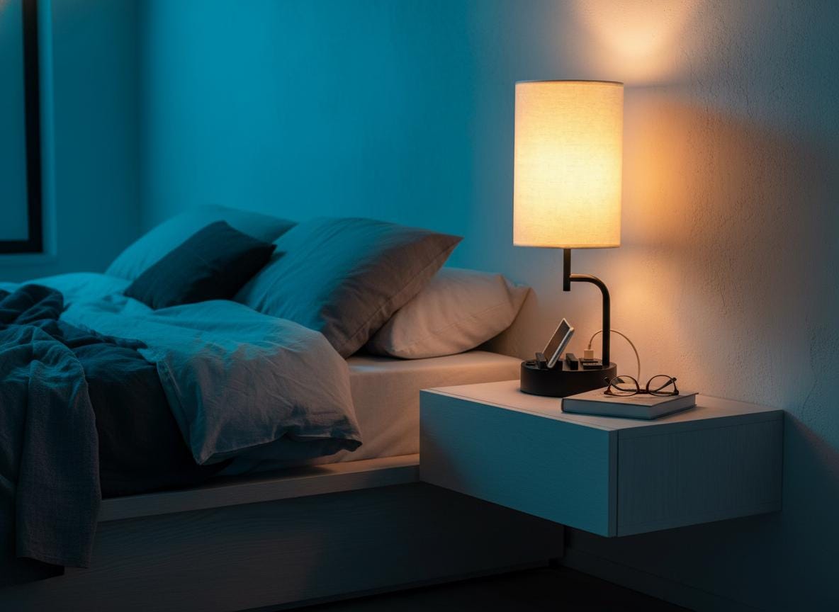 Modern Bedside Table Lamp with USB Ports, AC Outlet & Phone Holders