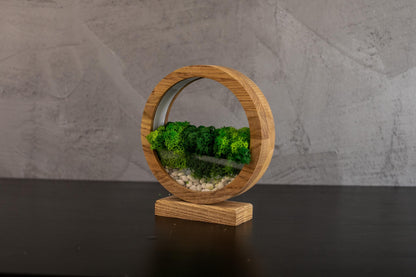 Round Wood Table Lamp with Preserved Moss |  Scandinavian Night Light | Biophilic Decor