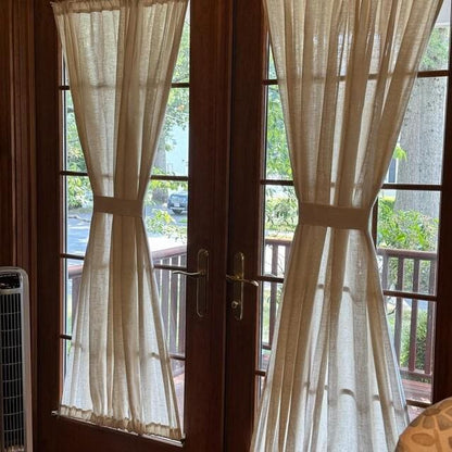 Custom 100% Linen French Door Curtain Panel with Rod Pockets