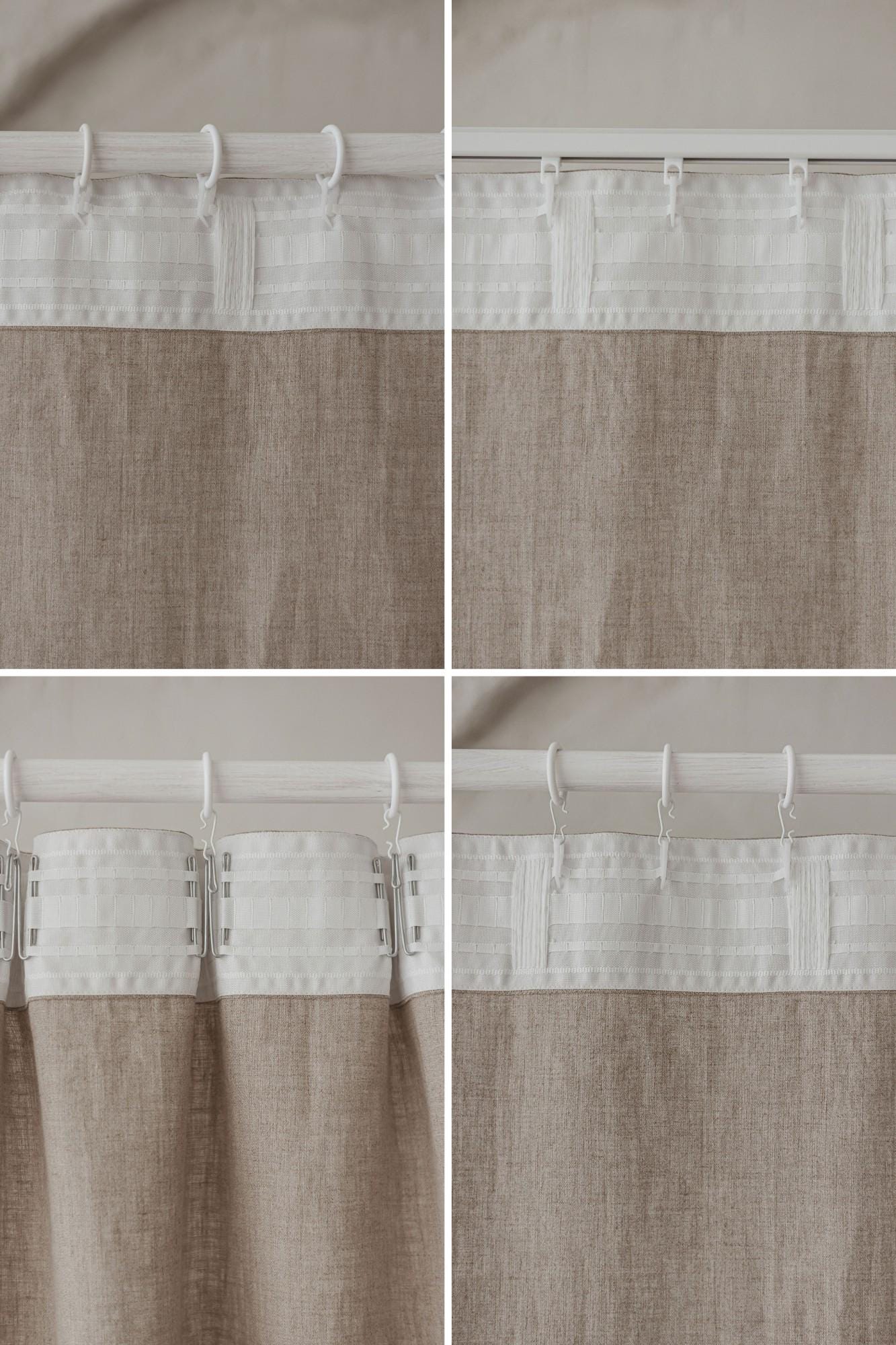 Natural Light Beige Linen Curtain Panel with Multifunctional Heading Tape