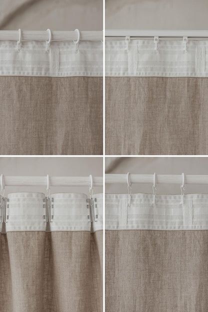 Natural Light Beige Linen Curtain Panel with Multifunctional Heading Tape