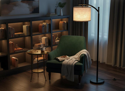 Modern Black Floor Lamp with Beige Linen Shade & 3-Color LED