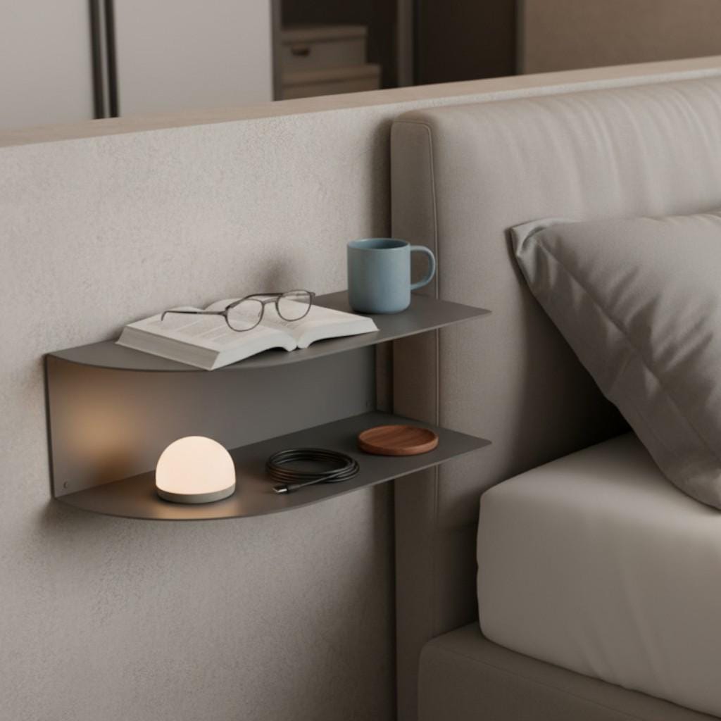 Wall Mounted Metal Nightstand Shelf for Small Bedrooms
