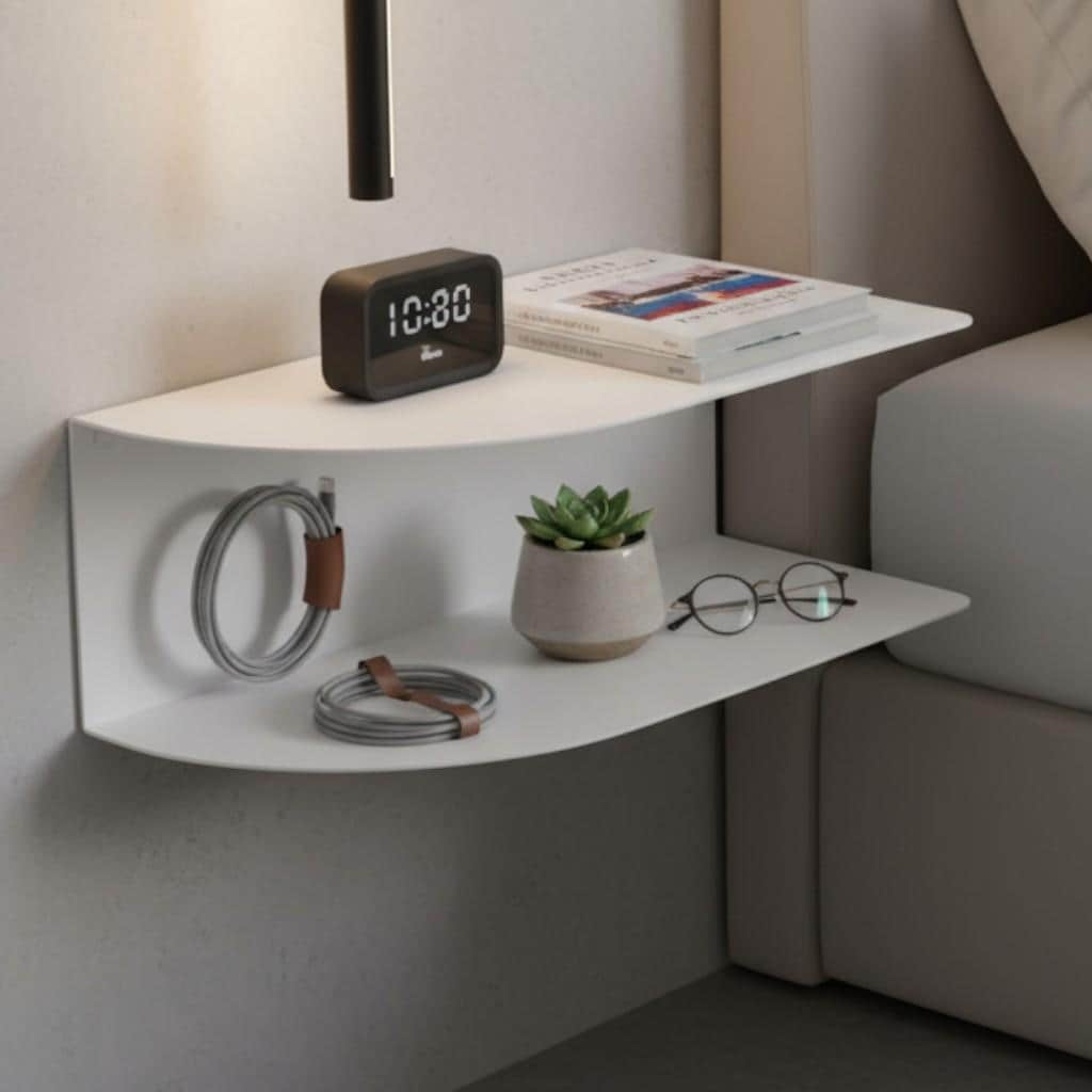 Wall Mounted Metal Nightstand Shelf for Small Bedrooms