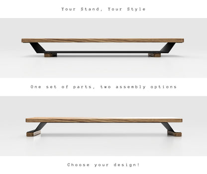 Solid Oak Monitor Stand Riser with Storage Shelf - Large Modern Desk Organizer - Black or White Base