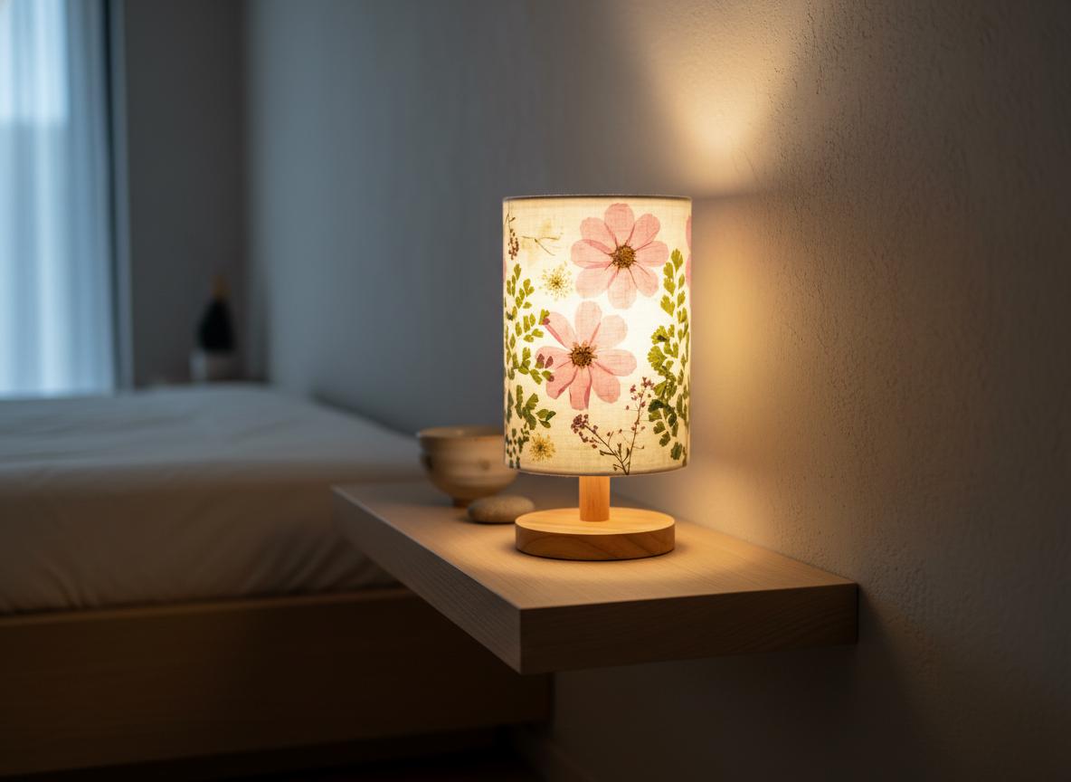 Pressed Flower Table Lamp with Wood Base & 3-Color LED