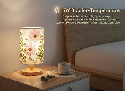 Pressed Flower Table Lamp with Wood Base & 3-Color LED