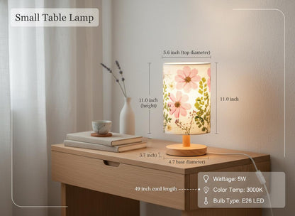 Pressed Flower Table Lamp with Wood Base & 3-Color LED