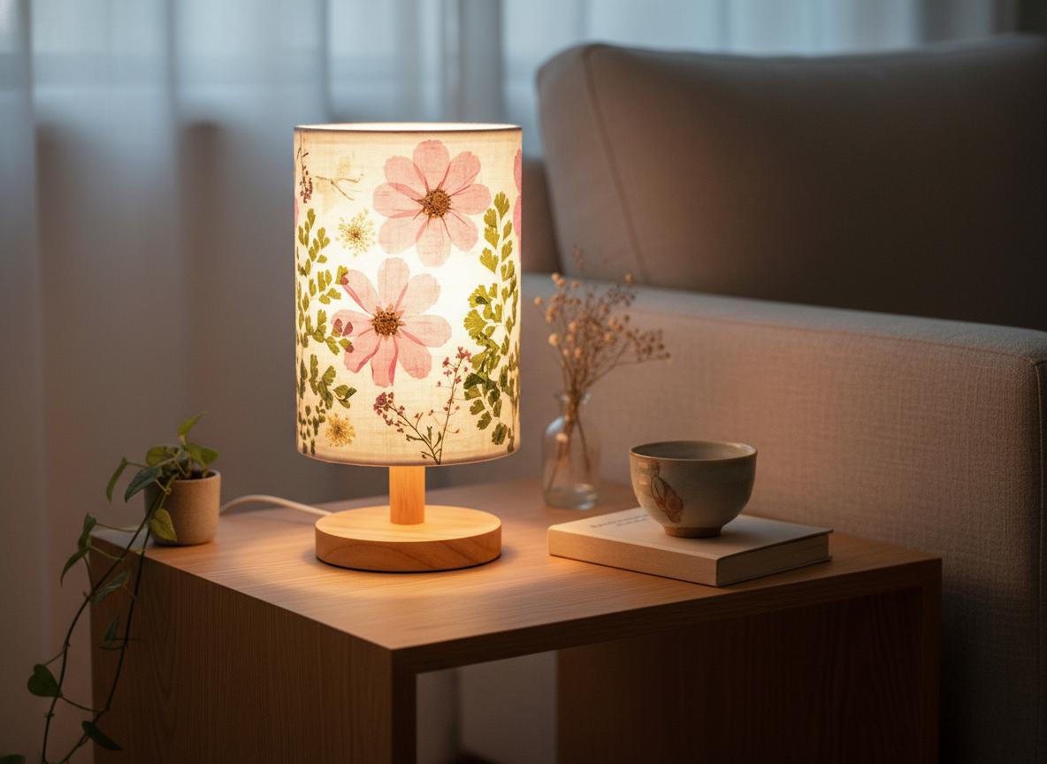 Pressed Flower Table Lamp • Cottagecore Floral LED Night Light