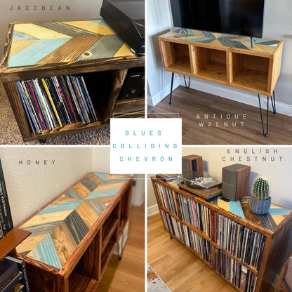 Colliding Chevron Blues Top Upgrade - Vinyl Record Holder - TV Stand - Living Room Furniture