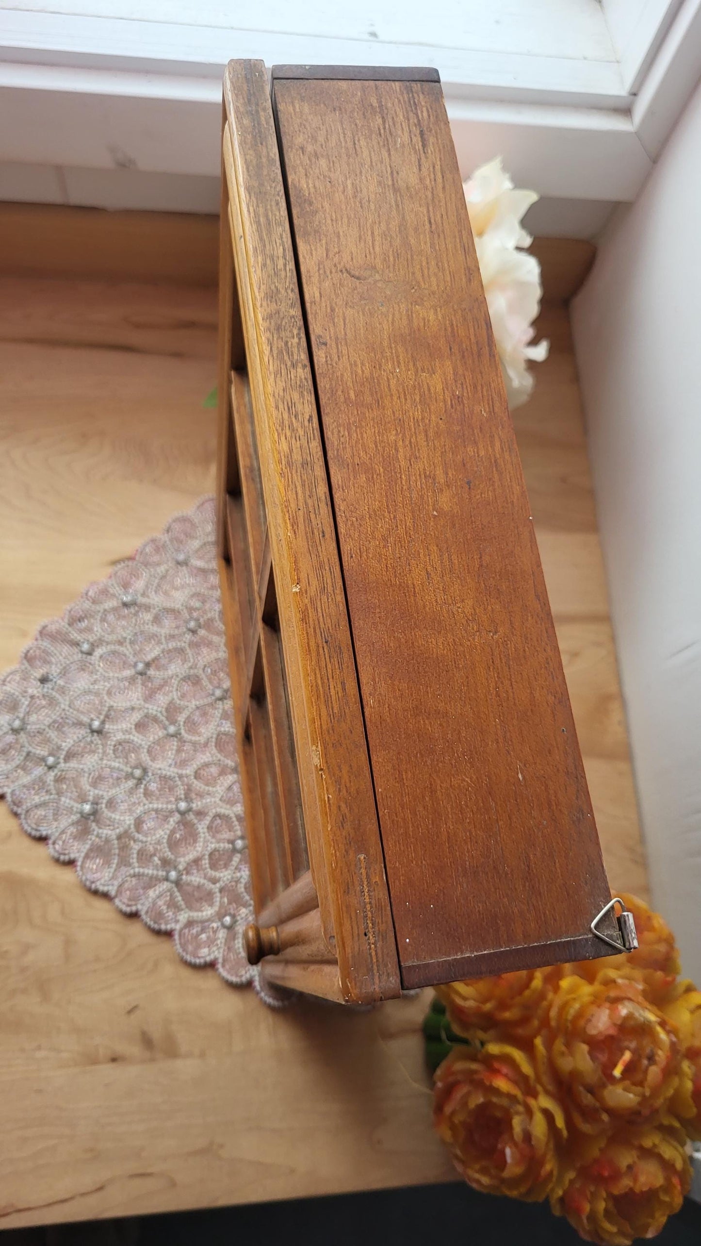 Vintage Display Case Shadow Box Mahogany Wood Curio Wall Display Cabinet Glass Door 1980s Spice Rack