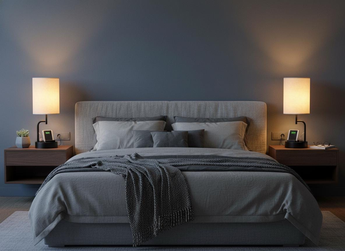 Modern Bedside Table Lamp with USB Ports, AC Outlet & Phone Holders