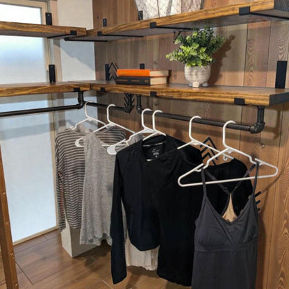 Industrial Pipe Clothes or Towel Bar with or without Solid Wood Shelf