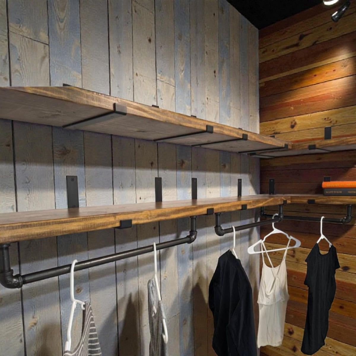 Industrial Pipe Clothes or Towel Bar with or without Solid Wood Shelf