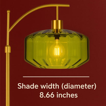 Dimmable Mid Century Modern Standing Lamp - Gold base with Green Glass Shade - customizable