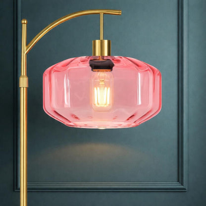 Dimmable Mid Century Modern Standing Lamp - Gold base with Green Glass Shade - customizable