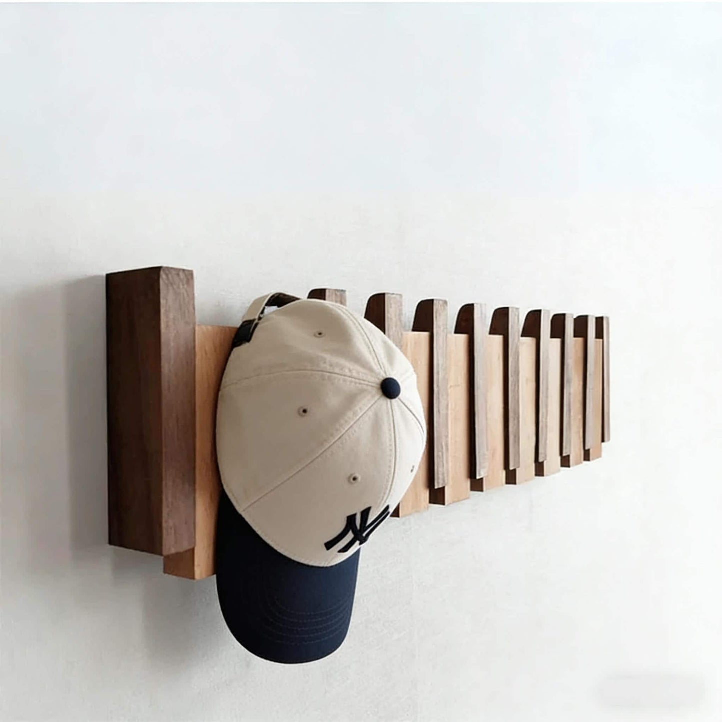 Solid Walnut Piano Key Wall Coat Rack with Magnetic Hooks