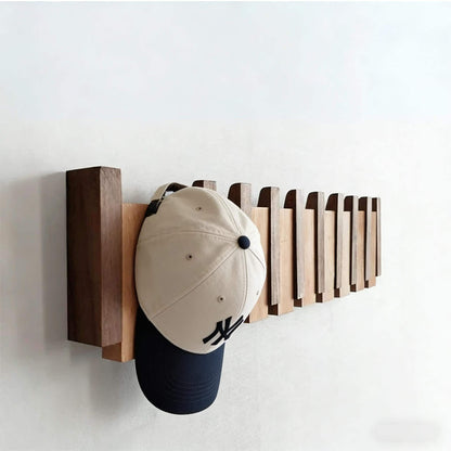 Solid Walnut Piano Key Wall Coat Rack with Magnetic Hooks