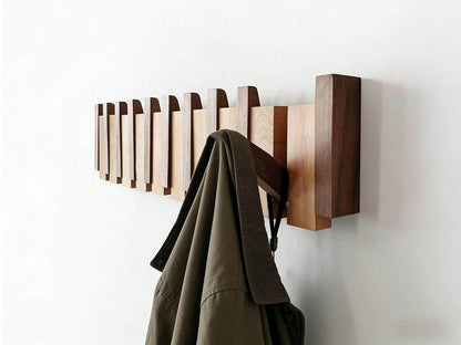 Solid Walnut Piano Key Wall Coat Rack with Magnetic Hooks