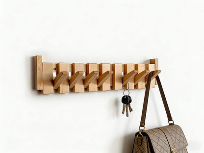 Solid Walnut Piano Key Wall Coat Rack with Magnetic Hooks