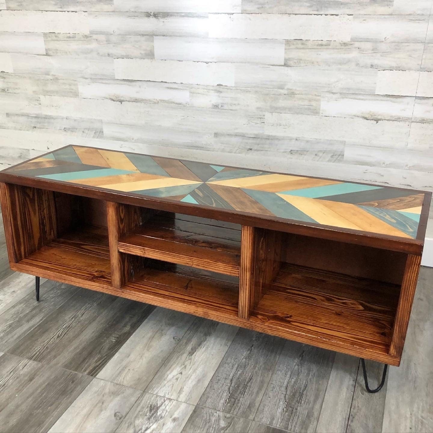 Colliding Chevron Blues Top Upgrade - Vinyl Record Holder - TV Stand - Living Room Furniture