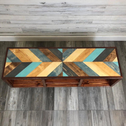 Colliding Chevron Blues Top Upgrade - Vinyl Record Holder - TV Stand - Living Room Furniture (add-on)