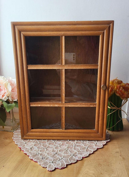 Vintage Display Case Shadow Box Mahogany Wood Curio Wall Display Cabinet Glass Door 1980s Spice Rack