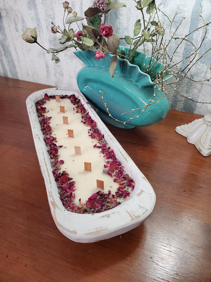 Floral Dough Bowl Large  ~ Coconut Soy Beeswax Natural Candle ~ Safe Scents Wood Wick Unique Centerpiece Gift