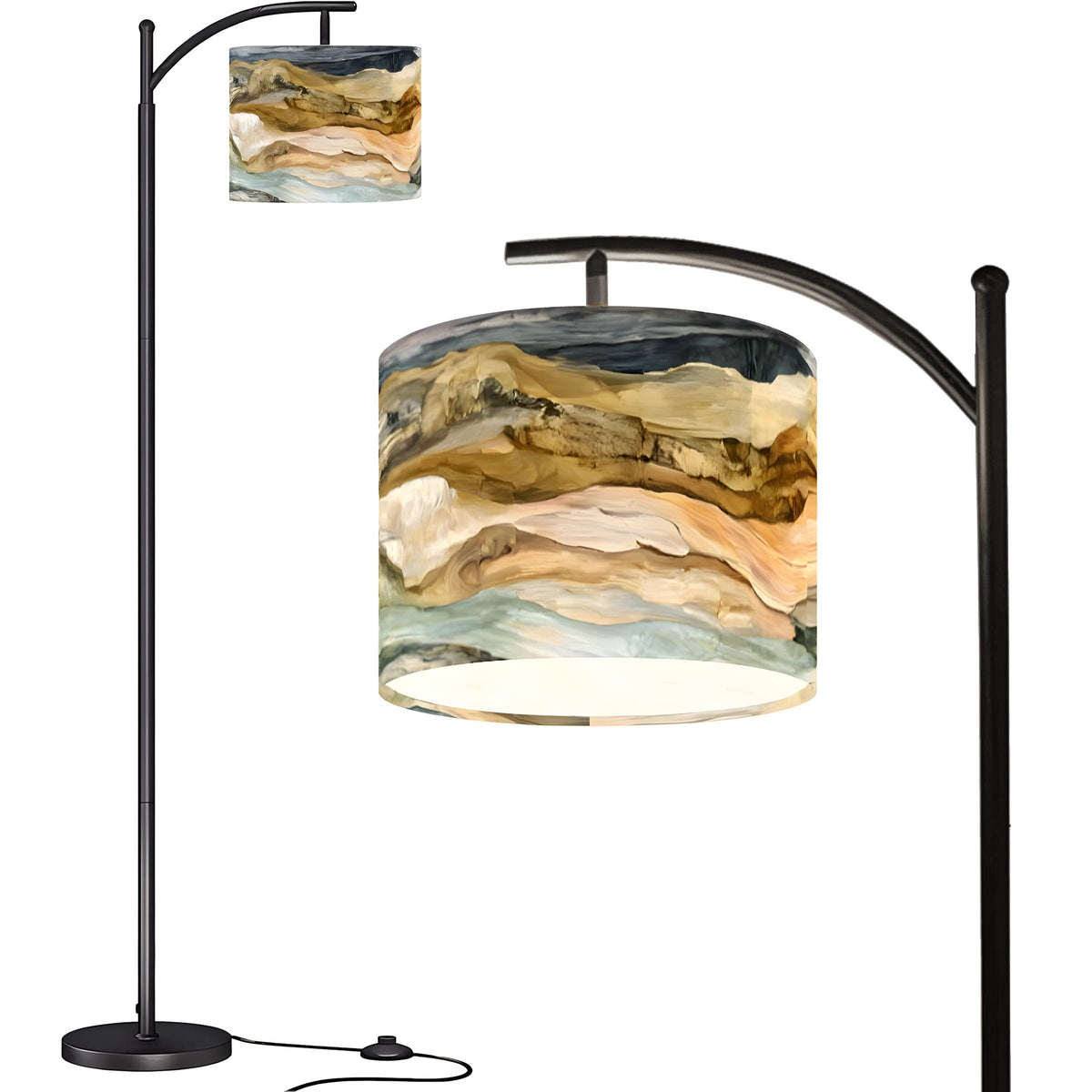 Modern Boho Arc Floor Lamp with Abstract Driftwood Shade, Artistic Coastal Style Standing Light