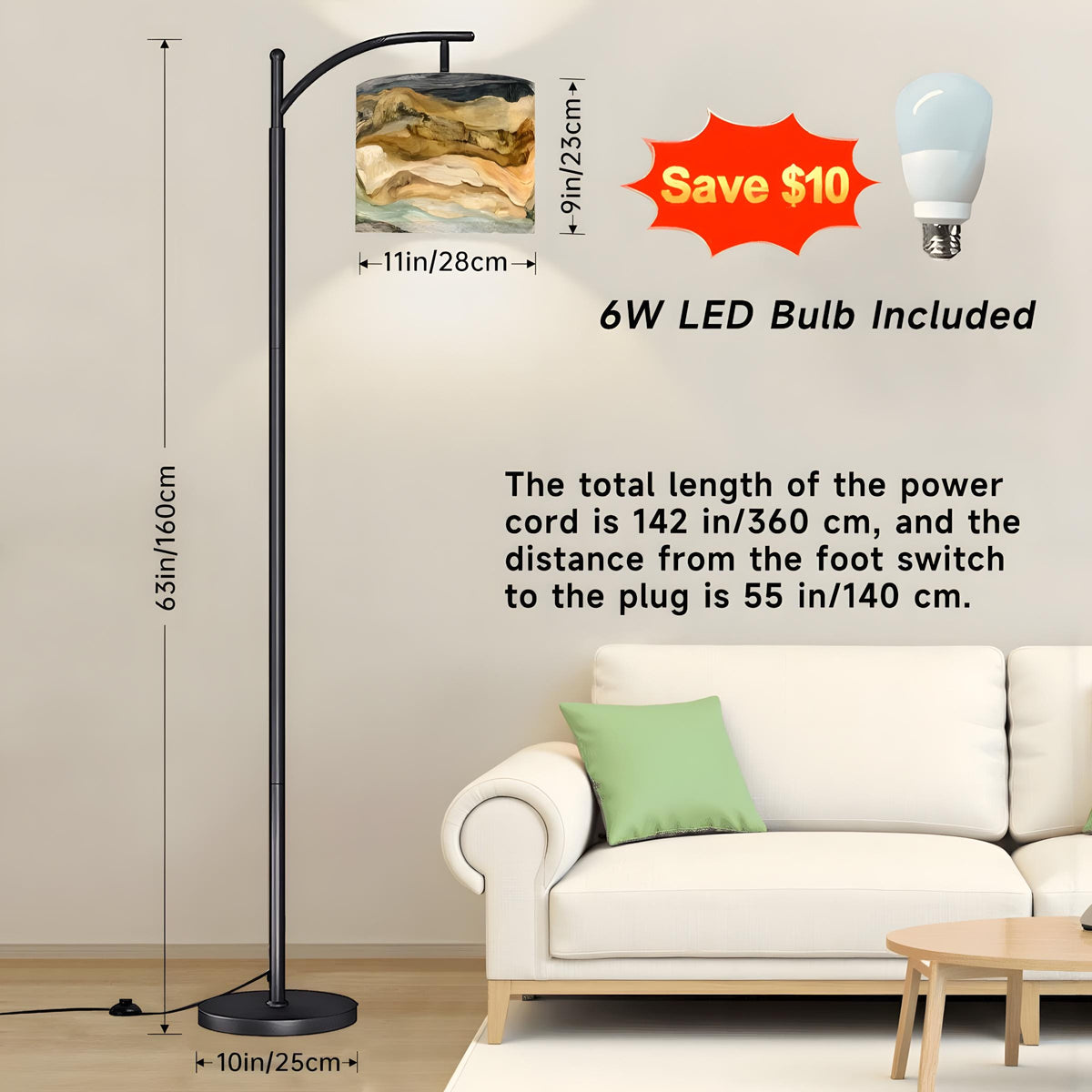 Modern Boho Arc Floor Lamp with Abstract Driftwood Shade, Artistic Coastal Style Standing Light