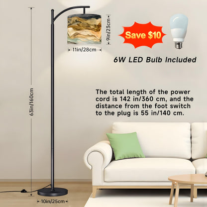 Modern Boho Arc Floor Lamp with Abstract Driftwood Shade, Artistic Coastal Style Standing Light