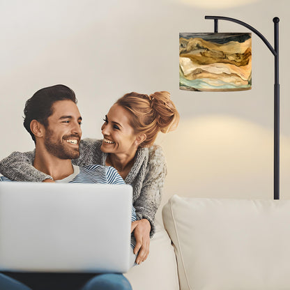 Modern Boho Arc Floor Lamp with Abstract Driftwood Shade, Artistic Coastal Style Standing Light