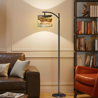 Modern Boho Arc Floor Lamp with Abstract Driftwood Shade, Artistic Coastal Style Standing Light