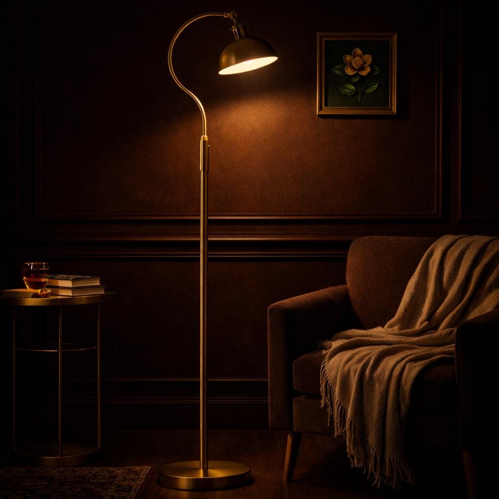 Dimmable Antique Brass Arc Floor Lamp – Banker’s Style Standing Lamp, Vintage Modern customizable Light