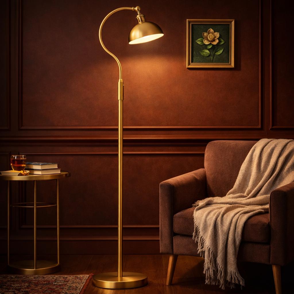 Dimmable Antique Brass Arc Floor Lamp – Banker’s Style Standing Lamp, Vintage Modern customizable Light