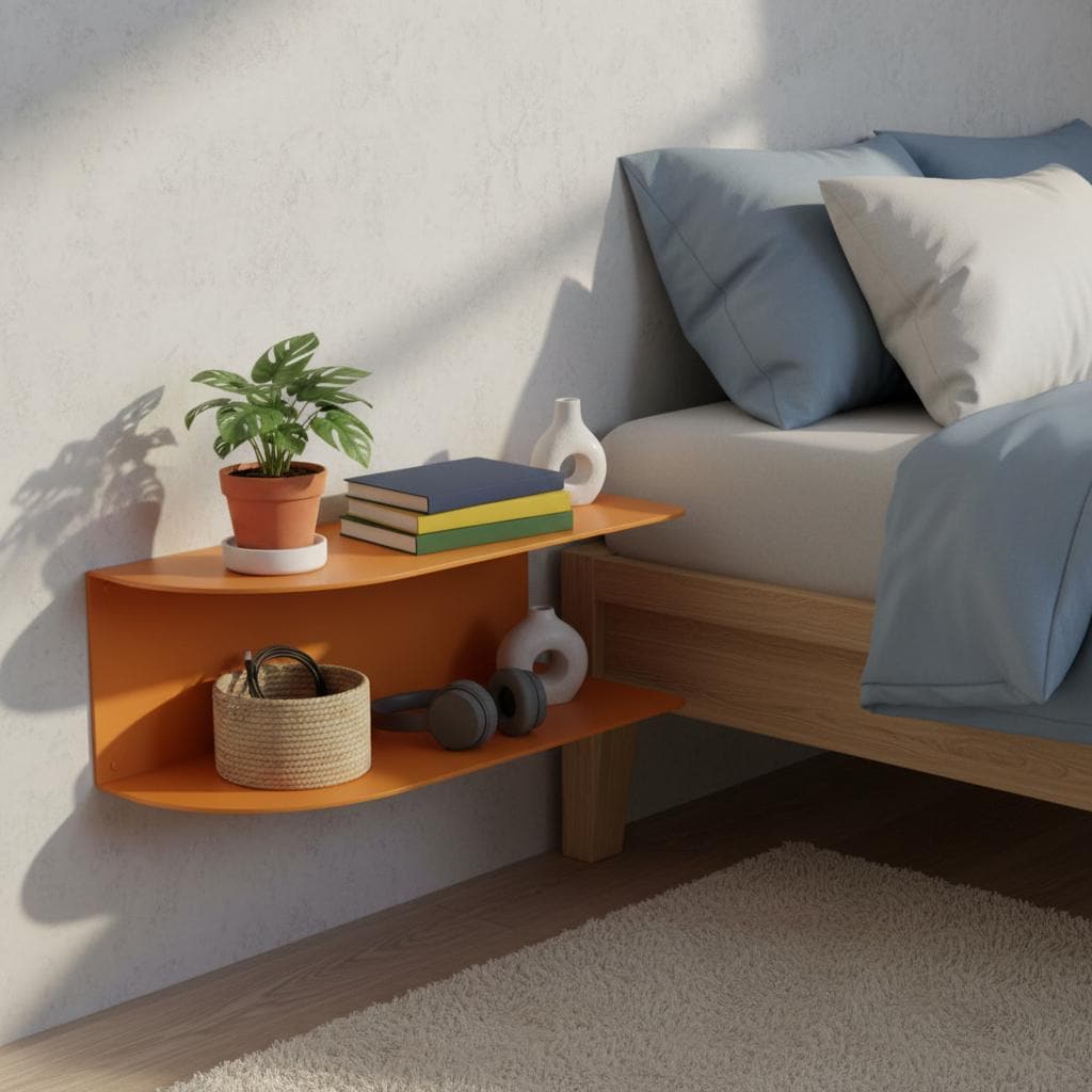 Wall Mounted Metal Nightstand Shelf for Small Bedrooms