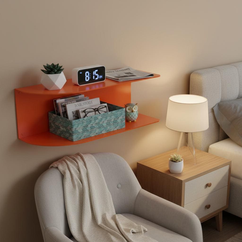 Wall Mounted Metal Nightstand Shelf for Small Bedrooms