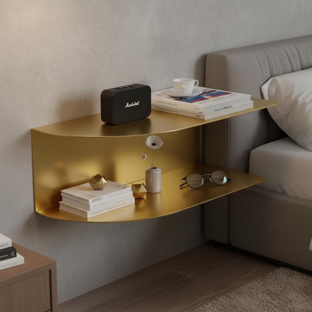 Wall Mounted Metal Nightstand Shelf for Small Bedrooms
