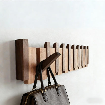Solid Wood walnut Piano Coat Rack, Space Saving Magnetic Hook Wall Rack, Multifunctional Rustic Farmhouse Decor Coat Hat Towel Storage