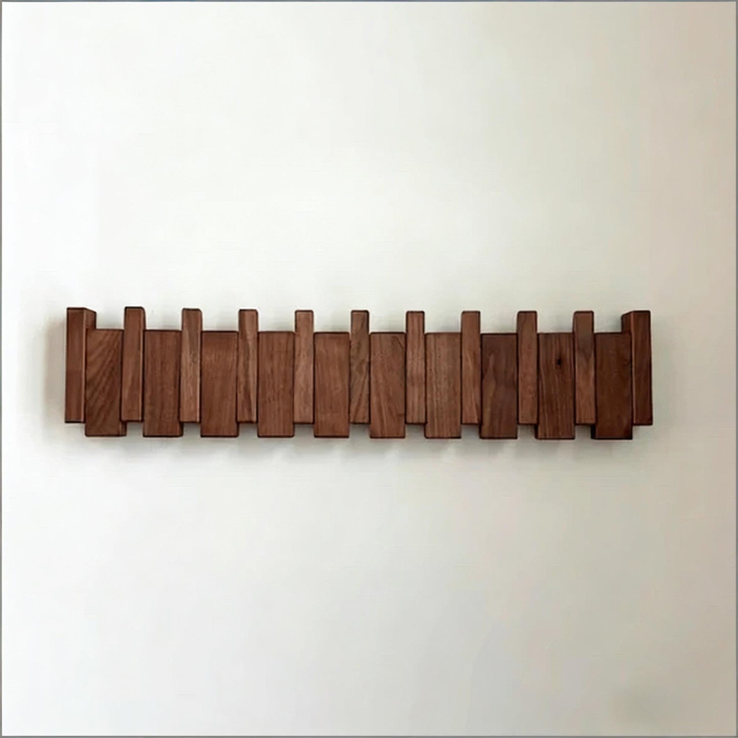 Solid Walnut Piano Key Wall Coat Rack with Magnetic Hooks